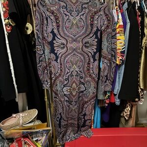 Vintage Anne Fogarty Long Sleeve Paisley Dress in Navy and Pink